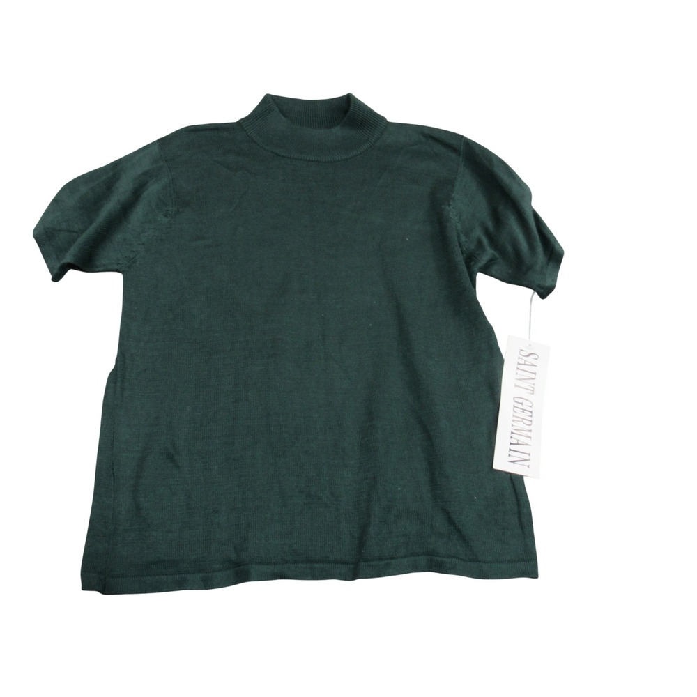 Saint Germain Womens Forest Green 100% Silk  Mock Neck Short Sleeve Sweater L